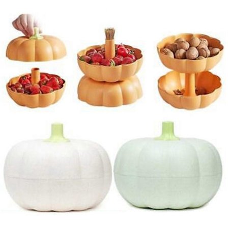 Græskarskål, dobbeltlags græskar frugt-/slikskål madopbevaringsbeholder orange