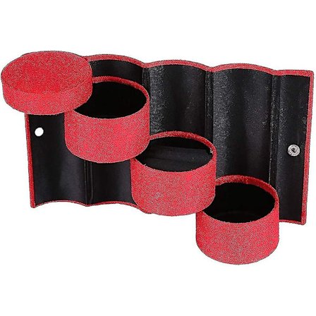 Rundt smykkeskrin, 3 lag bærbart smykkeskrin, Mini Bærbar Semsket 3 Lag Rund Retro Veske Kompatibel med Ringer, Øredobber, Halskjeder (Rød)