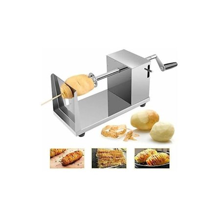 Spiralpotatisskärare, pommes fritesskärare i rostfritt stål med handvev och halkfria gummifötter för frukt, potatis-Fei Yu