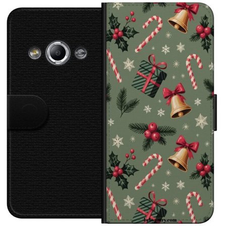 Kompatibelt Lommeboketui til Samsung Galaxy Xcover 3 Julmotiv med godteripinner, klokker, pakker og snøflak festlig mønsterdesign perfekt for julest
