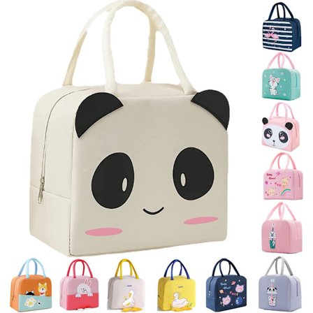 4 stk. Frokosttaske, Sød Tegneserie Isoleret Madkasse, Genanvendelige Køletasker til Frokost, Vandtæt Frokosttaske, Foldbar Frokosttaske Panda Hvid