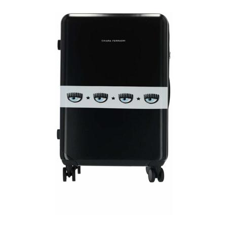 Chiara Ferragni Collection Trolley 4 ruote chiusura con zip e banda logata donna Chiara Ferragni 73Sb0La2-Zs143 Nero Sort, Dame Kuffert, Størrelse: 