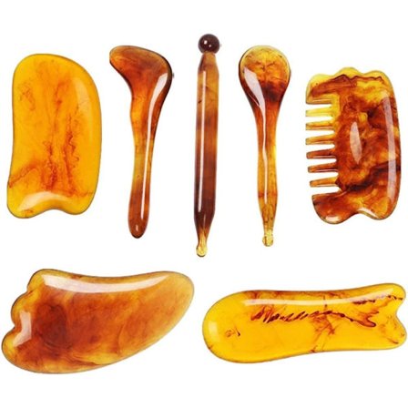 7-delt Gua Sha-sett – Ansikts- og kroppsmassasjeverktøy i resin, sunn skrape for ansikt, kropp, ben og rygg