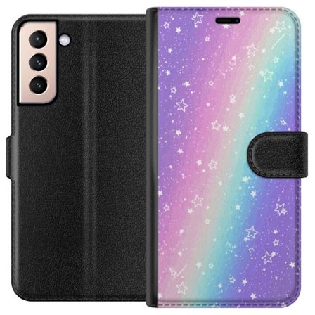 Kompatibelt Lommeboketui til Samsung Galaxy S21 Rainbow-farget pastellbakgrunn med hvite stjerner og gnistrende prikker i myk overgang