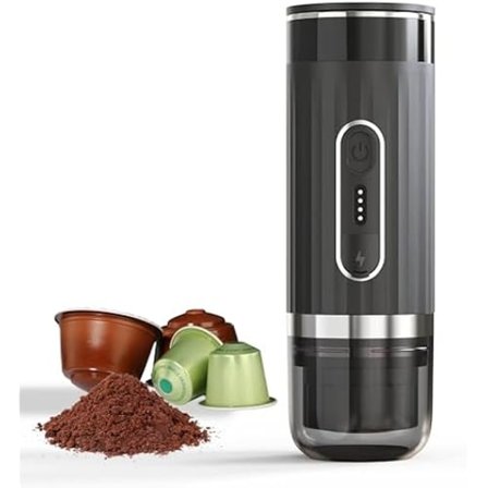 Bærbar espressomaskine, mini espressomaskine, selvoppvarmende kaffemaskine kompatibel med formalet kaffe, håndkaffemaskine