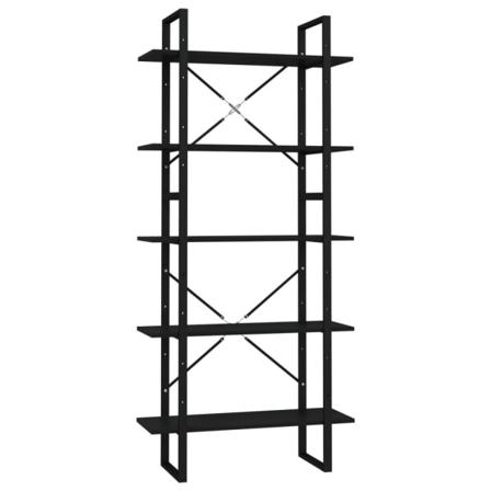 Vidaxl Bokhylla 5 Hyllor Svart 80x30x175 Cm Spånskiva Svart