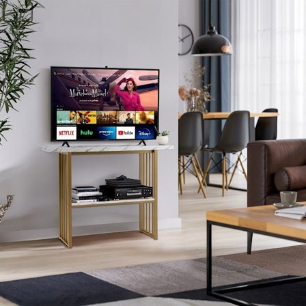 2-vånings konsolbord med marmorlook 120 x 29,5 x 92,5 cm vitt och guld