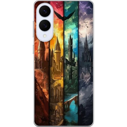 Kompatibel Mobilcover til Samsung Samsung Galaxy S25 Edge Fire magiske slotte i forskellige elementfarver, episk fantasykunst med ild vand luft og mø