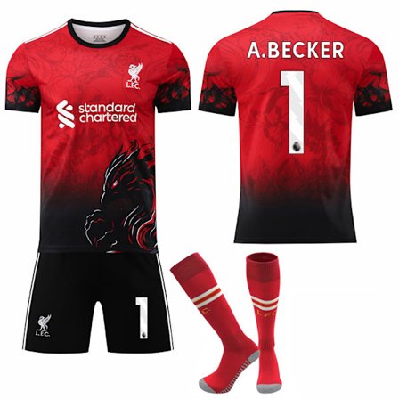 25-26 Liverpool F.C. Rød Spesialutgave NO.1 A.BECKER Drakter Sett Barn Voksen Fotballutstyr Med Sokker NO.1