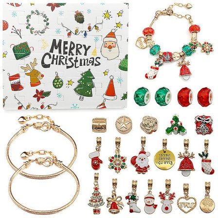 Adventskalender smykker, 2023 adventskalender for barn jenter smykker, 24 dager diy adventskalender armbånd med 2 armbånd 22 perler, overraskende 