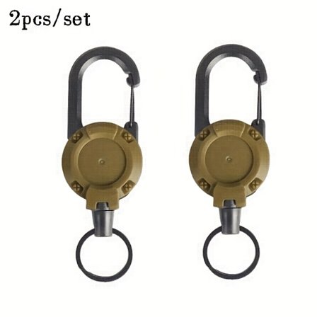 2 stk. Uttrekkbar nøkkelring med stålkabel og sikker klipsdesign - Slitesterk svart utendørsspenne for camping, fotturer