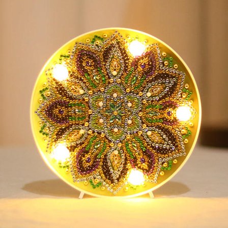 DIY Mandala Fuld Drill Diamantmaleri med LED Natlys Lampe DIY Craft Kits null - ZXD005