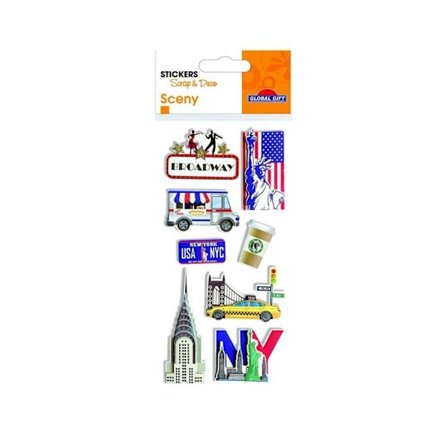 Präglade klistermärken i silverfinish - Resa till New York