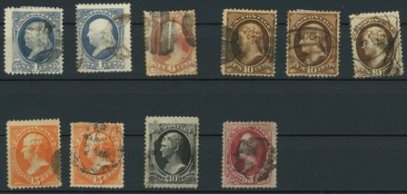 USA - 10 frimærker på 1 instickskort - Stemplet