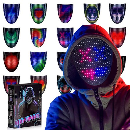 LED Maske Halloween Kostume til Børn Voksne, Ansigtstransformerende Lysende Maske med Gestussensor, Sejt Legetøj Fantastisk Gave til Kostumefest