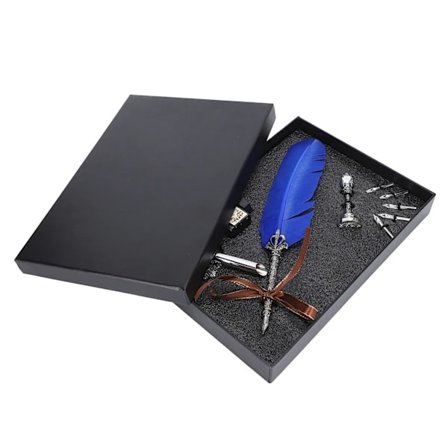 /EA/ Fjäderpenna Set Fjäderskrivande Dopp Penna Stämpel Studenter Lärare Antik Kalligrafi Vintage Present Blå