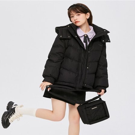 Dunjacka Dam Medium Lång Design Hooded Warm Tjock Coat Black S