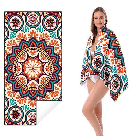 Nano Mikrofiber Hurtigtørrende Strandhåndklæde med Bærepose, Tryk Håndklæde, Sandfrit Håndklæde, Super Absorberende