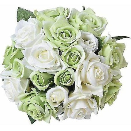 2 stk. Kunstige roser (1-grøn med hvid, 2 buketter)
