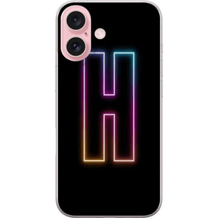 Yhteensopiva Puhelinkuori Apple Apple iPhone 16 Minimalistinen neonkirjain H väriä vaihtavassa valossa mustaa taustaa vasten modernilla typografisel