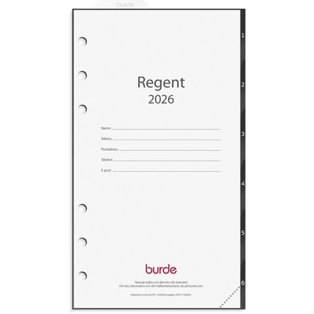 Burde Regent grundsats 2026 - Lyreco - Almanackor och kalendrar - Systemkalendrar - Regent