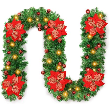 Juleguirlande med lys, forbelyst kunstig julekrans