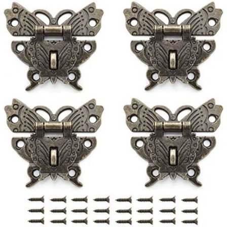 4-pak Vintage Bronze Hasp Lås Retro Smykkeskrin Sommerfuglformet Antik Lås med Hængelås Hul til Antik