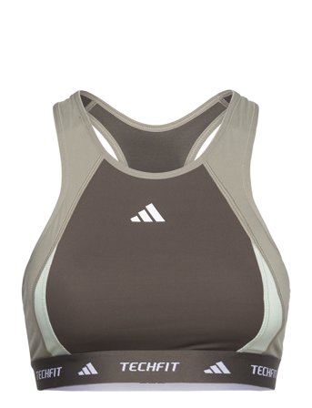 Techfit Medium Support High Neck Colorblock Bra Khaki Adidas Performance