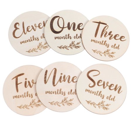 6 st Baby Present Set Födelsedag Milstolpe Kort Trä Baby Månadskort (10X10X0.3CM, som bilderna visar)