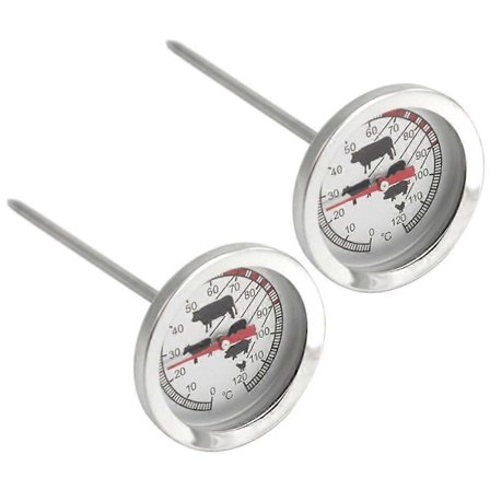 2x stektermometer rostfritt stål - analog kötttermometer upp till 120 C - grilltermometer - köttnål - 10 cm (002 stycken)