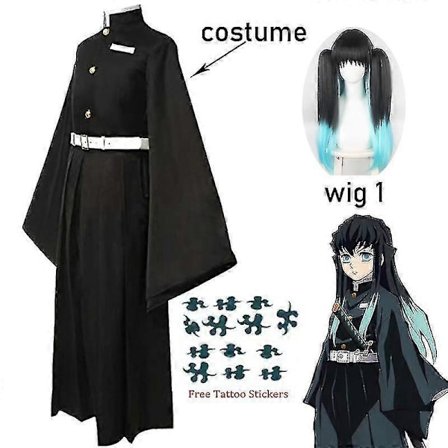 Tokitou Muichirou Cosplay-asu, Anime Demon Slayer Cosplay Kimetsu No Yaiba Kisatsutai Uniformi Peruukki Halloween-juhlat Vaatteet E