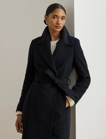 Lauren Ralph Lauren Belted Wool-Blend Wrap Coat - Black - 42