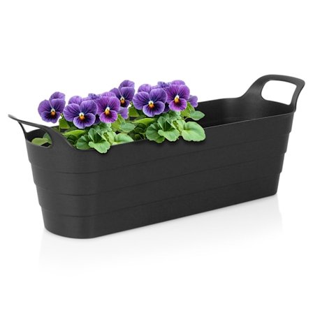 Trädgårdskruka i plast, svart, avlång, 44,5 cm