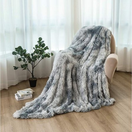 Plush Filtäcke i Faux Fur, 160x200cm, Grå, Be