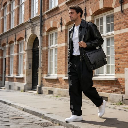 Borsa a tracolla in pelle nera pieno fiore per uomini - Borse a tracolla