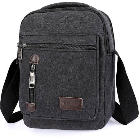 Messenger Bag - Skulderveske - Svart - Unisex - Vintage Canvas - 20*9*27 cm