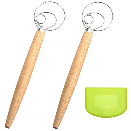 3 kappaletta sarjan ruostumattomasta teräksestä valmistettu taikinasekoitin taikinakaapimella, sopii leivän tai pizzataikinan leivontaan