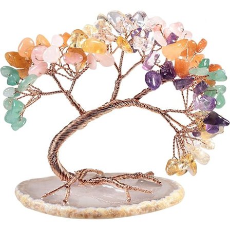 Helbredende Krystall Penger Tre på Agat Skiver Base, FengShui Q,ZQKLA