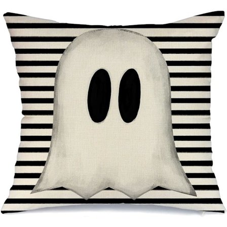 2025 Siste Modell Halloween Putevar 16X16 Hvit Spøkelse Stripete Dekor Holiday Bondegård Putetrekk for Hjem Sofa Couch De