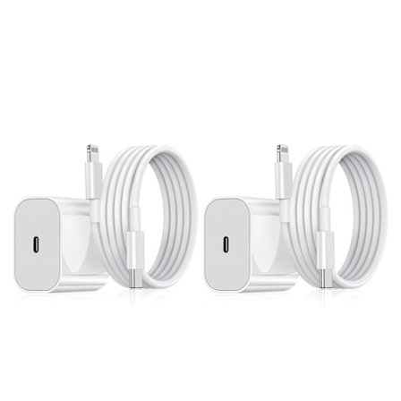 2-pakning - Lader for iPhone Adapter+Kabel 20W USB-C Hurtiglader Hvit_jar