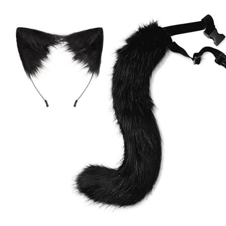 Halloween-asuun sopiva ketun pehmoh nt ja korvat - asusteet el imen h nn n ja kissan korvien hiusnauha-p koristeena black