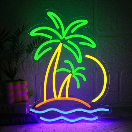 Kokospalms Neon Skylt för Väggdekor, Dimbar Beach LED Skylt för Sovrum Tropisk Palm Neon Lampa för Hawaii Club Sommar Strandfest Dekoration