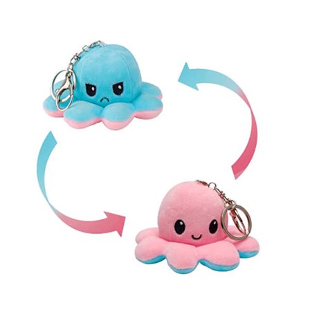 Dobbeltsidet blæksprutte plys nøglering - Dobbeltsidet vendbar blæksprutte nøglering