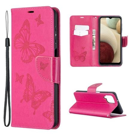 sommerfugl Samsung Galaxy A12 5G flip etui - Rose Pink