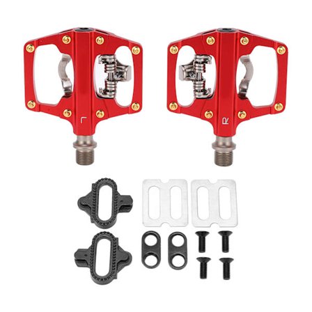 MEROCA Dobbeltsidig Plattform Multifunksjonspedal for SPD Terrengsykkel Sykkel Forseglede Klipsløse Pedaler med Klosser for Sykling Rød (i eske)