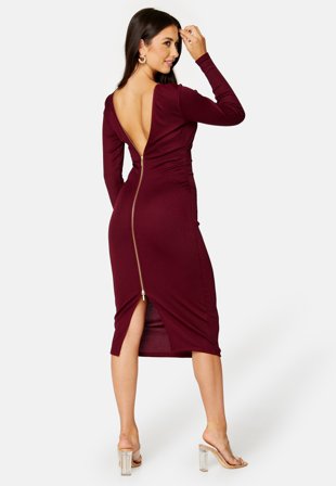 BUBBLEROOM Danniela zip midi dress Wine-red Klær