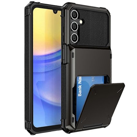 til Samsung Galaxy A15 Etui, Wallet 5 Kreditkort Holder, ID Slot Flip Wallet Etui, Baglomme Dobbelt Lag Beskyttende Hårdt Skal TPU Gummi Kofanger Sto