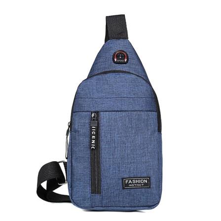 Mode slingveske for menn Vanntett Crossbody ryggsekk Sport Casual brystveske med hodetelefonhull Blå Blue