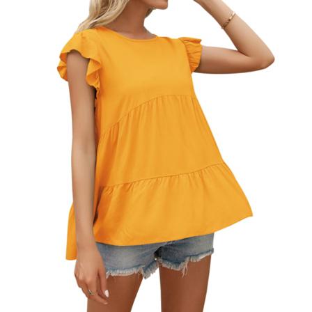 Dam T-shirt Sommar Spets Rund Hals Kort Ärm Casual Lös