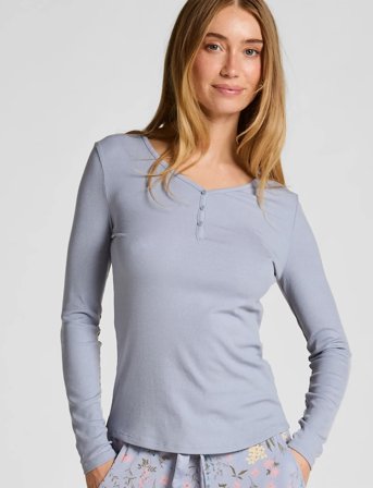 Hunkemöller Top Ls Rib Modal Henley - Grey - L